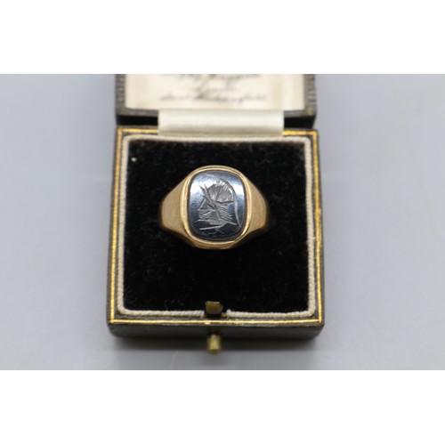 46 - 9ct hallmarked yellow gold hematite Centurion engraved signet ring, size R, weight 4.5g
Bradley's Sh... 