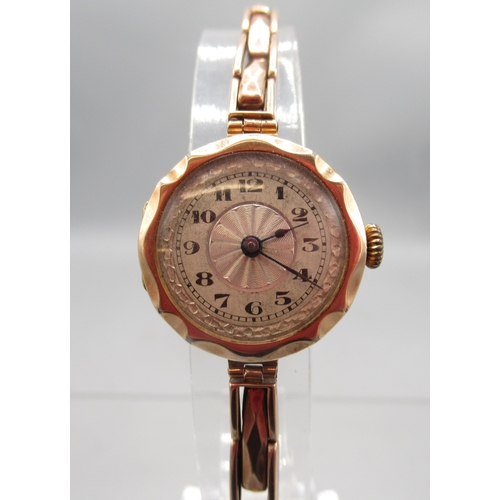52 - Swiss ladies 9ct rose gold wristwatch on Premo 9ct gold expanding bracelet, stamped 9ct, silver engi... 