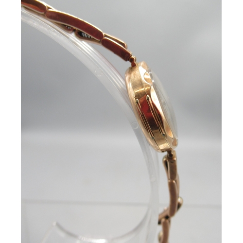 52 - Swiss ladies 9ct rose gold wristwatch on Premo 9ct gold expanding bracelet, stamped 9ct, silver engi... 