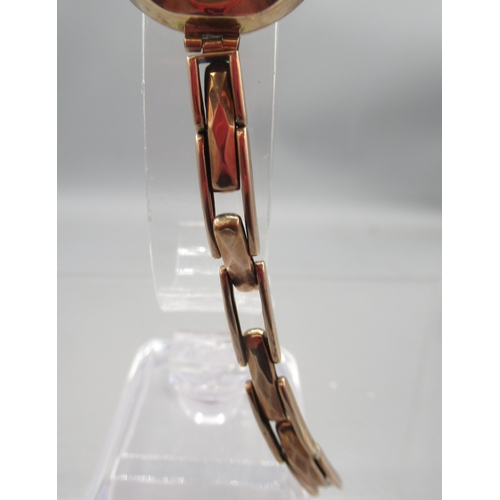 52 - Swiss ladies 9ct rose gold wristwatch on Premo 9ct gold expanding bracelet, stamped 9ct, silver engi... 