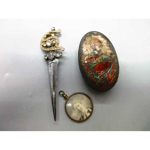 51 - Lot of mixed miscellaneous metalware and jewellery comprising a brass double-sided locket; a white m... 