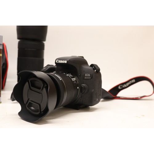 707 - Canon EOS 800D digital camera (lacking battery) with EW-63C lens, Canon ET-74B lens,  Manfrotto trip... 