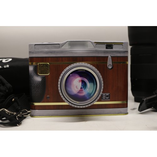 707 - Canon EOS 800D digital camera (lacking battery) with EW-63C lens, Canon ET-74B lens,  Manfrotto trip... 