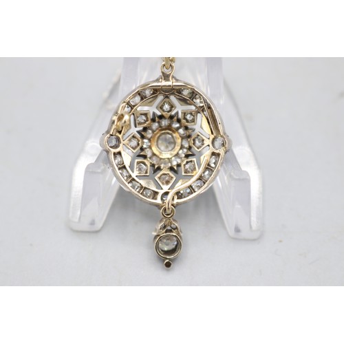 10 - Victorian multi stone old cut diamond brooch converted to pendant, on white metal chain stamped 950.... 