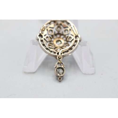 10 - Victorian multi stone old cut diamond brooch converted to pendant, on white metal chain stamped 950.... 
