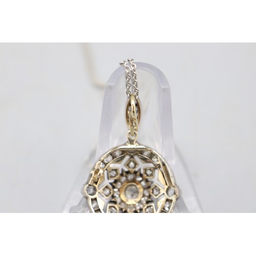 10 - Victorian multi stone old cut diamond brooch converted to pendant, on white metal chain stamped 950.... 