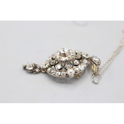 10 - Victorian multi stone old cut diamond brooch converted to pendant, on white metal chain stamped 950.... 