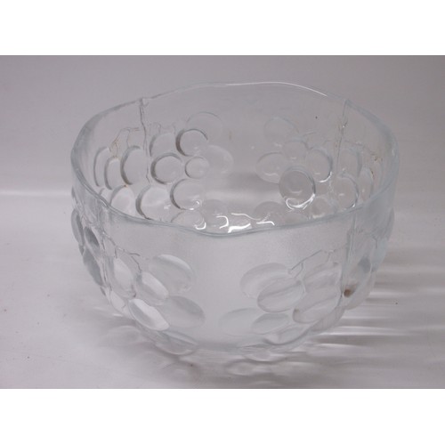 708 - Kosta Boda Sweden, grape design glassware, six bowls, one matching fruit bowl, one ice bucket with t... 