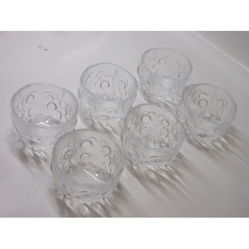 708 - Kosta Boda Sweden, grape design glassware, six bowls, one matching fruit bowl, one ice bucket with t... 