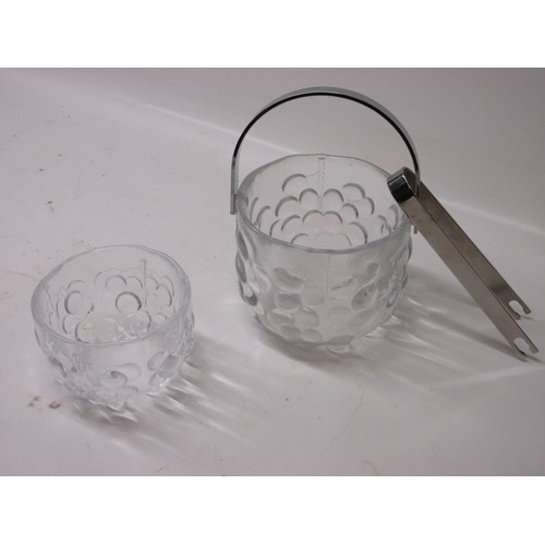 708 - Kosta Boda Sweden, grape design glassware, six bowls, one matching fruit bowl, one ice bucket with t... 