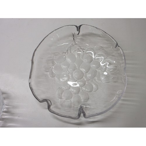 708 - Kosta Boda Sweden, grape design glassware, six bowls, one matching fruit bowl, one ice bucket with t... 