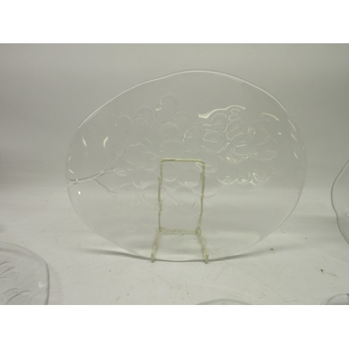 709 - Kosta Boda Sweden grape design glassware, six plates, six side plates, six fruit bowls, one cheese p... 