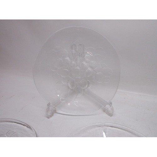 709 - Kosta Boda Sweden grape design glassware, six plates, six side plates, six fruit bowls, one cheese p... 