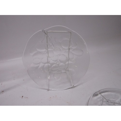 709 - Kosta Boda Sweden grape design glassware, six plates, six side plates, six fruit bowls, one cheese p... 