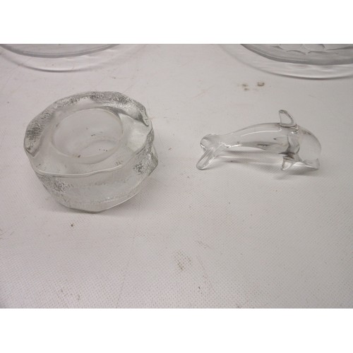 709 - Kosta Boda Sweden grape design glassware, six plates, six side plates, six fruit bowls, one cheese p... 