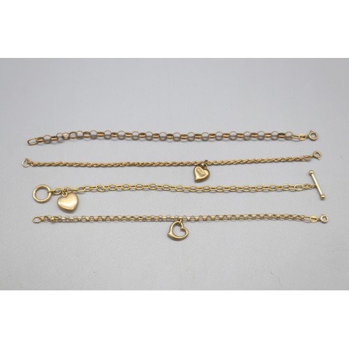 35 - Lot of four hallmarked 9ct yellow gold bracelets, comprising a stamped 9ct yellow gold oval link bel... 