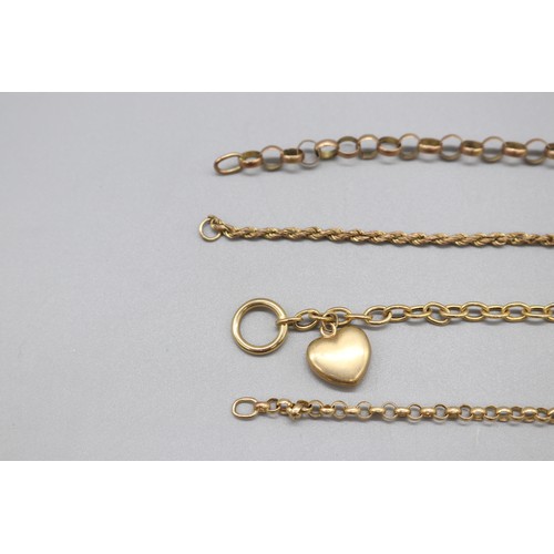 35 - Lot of four hallmarked 9ct yellow gold bracelets, comprising a stamped 9ct yellow gold oval link bel... 