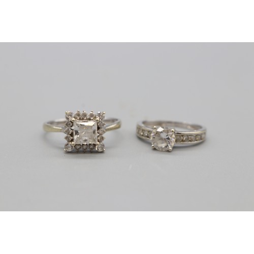 28 - Lot of two stamped 9ct white gold cubic zirconia rings, comprising a hallmarked 9ct white gold princ... 