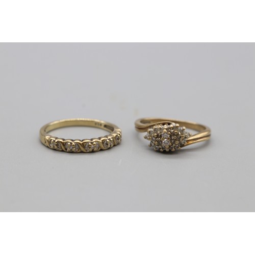 25 - Two yellow gold diamond rings, comprising a hallmarked 9ct yellow gold diamond cluster ring with twi... 