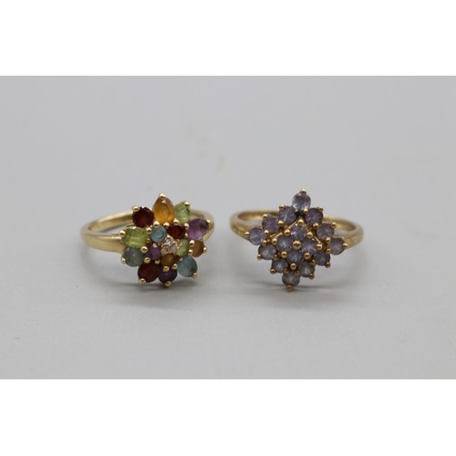 24 - Hallmarked 9ct yellow gold semi-precious stone and diamond cluster ring, size O, weight 3.09g; and a... 
