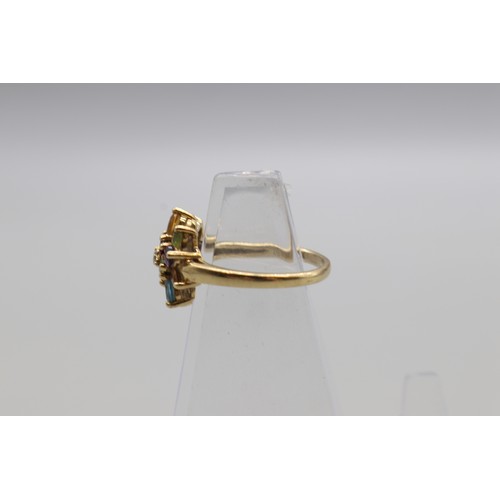 24 - Hallmarked 9ct yellow gold semi-precious stone and diamond cluster ring, size O, weight 3.09g; and a... 