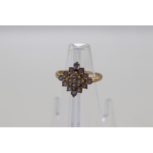24 - Hallmarked 9ct yellow gold semi-precious stone and diamond cluster ring, size O, weight 3.09g; and a... 