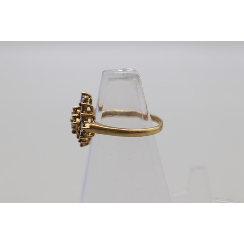 24 - Hallmarked 9ct yellow gold semi-precious stone and diamond cluster ring, size O, weight 3.09g; and a... 