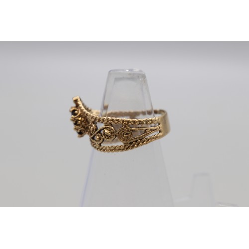 22 - Hallmarked 9ct yellow gold oval garnet wishbone ring with scrollwork, weight 3.38g, size T
Bradley's... 