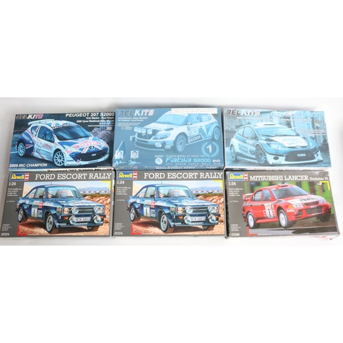 Collection of six 1/24 scale plastic model rally car kits to include ...