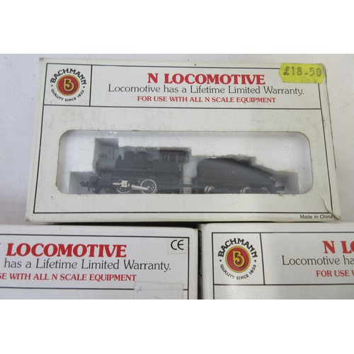 32 - Nine boxed N gauge locomotive models from Bachmann incl. seven steam locomotives in various styles (... 