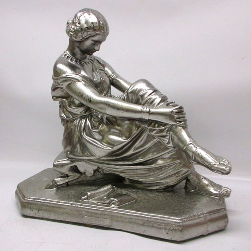 413 - Neoclassical-style silvered composite sculpture of 'Sappho' after James (Jean-Jacques) Pradier (Fren... 