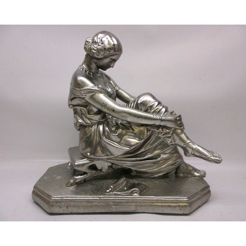 413 - Neoclassical-style silvered composite sculpture of 'Sappho' after James (Jean-Jacques) Pradier (Fren... 