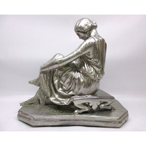 413 - Neoclassical-style silvered composite sculpture of 'Sappho' after James (Jean-Jacques) Pradier (Fren... 