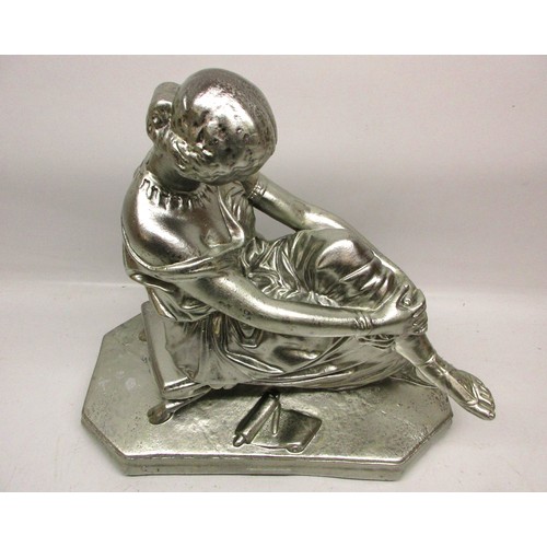 413 - Neoclassical-style silvered composite sculpture of 'Sappho' after James (Jean-Jacques) Pradier (Fren... 
