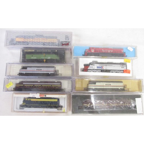 29 - Nine boxed N gauge American electric steam locomotive models from various makers incl. Bachmann, Con... 