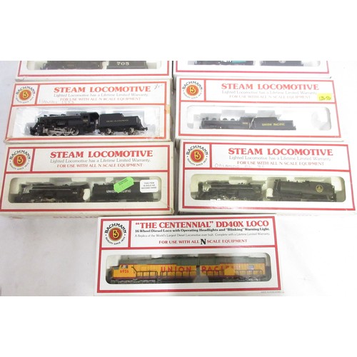 33 - Eight boxed N gauge steam locomotive models from Bachmann incl. Overland 4-8-4 & tender, models in v... 