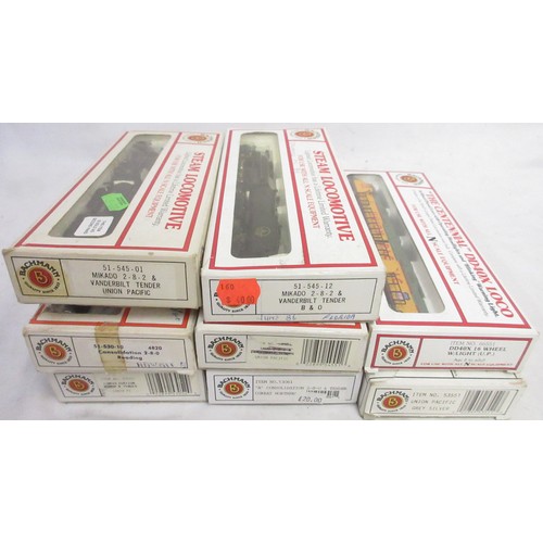 33 - Eight boxed N gauge steam locomotive models from Bachmann incl. Overland 4-8-4 & tender, models in v... 
