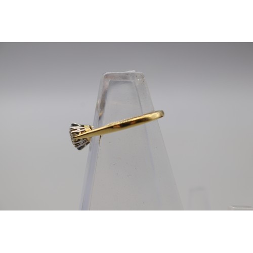 11 - Stamped 18ct yellow gold sapphire and diamond trilogy ring with platinum head, set with a central ov... 