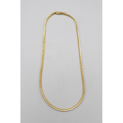 1 - Stamped 750 yellow gold herringbone link necklet, length 18