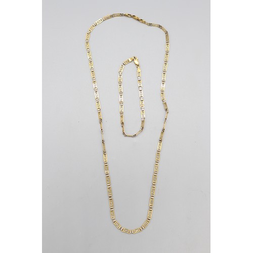 16 - Hallmarked 18ct yellow and white gold two-tone Greek key necklace and bracelet set, comprising a nec... 