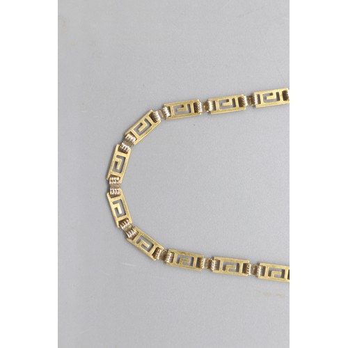 16 - Hallmarked 18ct yellow and white gold two-tone Greek key necklace and bracelet set, comprising a nec... 