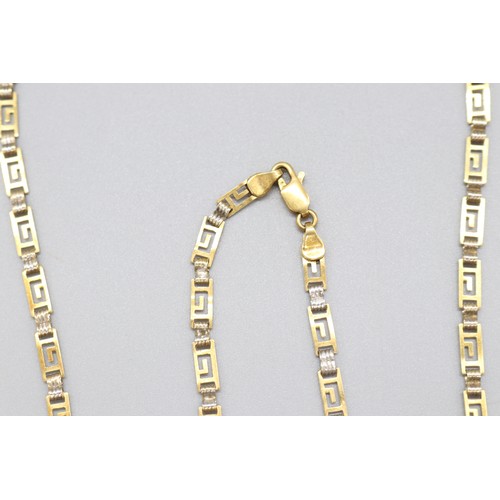 16 - Hallmarked 18ct yellow and white gold two-tone Greek key necklace and bracelet set, comprising a nec... 
