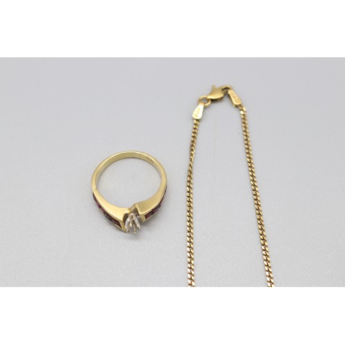 17 - Mixed 18ct gold jewellery lot, comprising a stamped 18ct gold ring setting with invisibly set ruby s... 