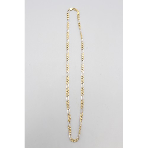 13 - A stamped 750 yellow and white gold two-tone solid Figaro link necklace chain, length approximately ... 