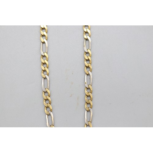 13 - A stamped 750 yellow and white gold two-tone solid Figaro link necklace chain, length approximately ... 