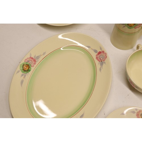 795 - Collection of Clarice Cliff tea and dinner ware, incl. honey pot, two teapots, teacups, soup cups, s... 