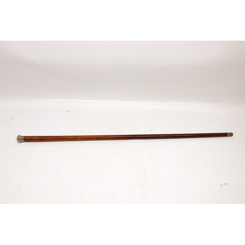 311 - Victorian silver topped walking cane, lacquered Malacca wood shaft, metal ferrule & silver knob with... 