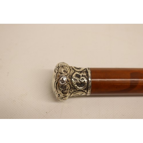 311 - Victorian silver topped walking cane, lacquered Malacca wood shaft, metal ferrule & silver knob with... 