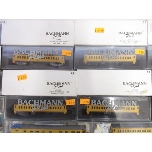 36 - Assorted collection of boxed N gauge railway coaches from various makers incl. Bachmann, Atlas, Riva... 