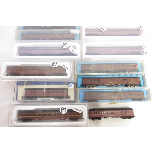 38 - Assorted collection of boxed N gauge railway coaches mostly from Rivarossi and Con-Cor, examples inc... 